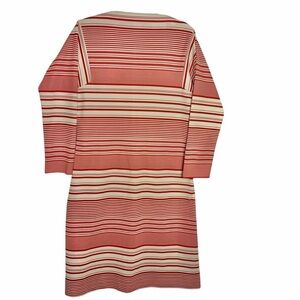 Vtg Joan Curtis Knit Dress Boatneck Red Ivory Stripe Drop Sleeve Zip A-line M/L